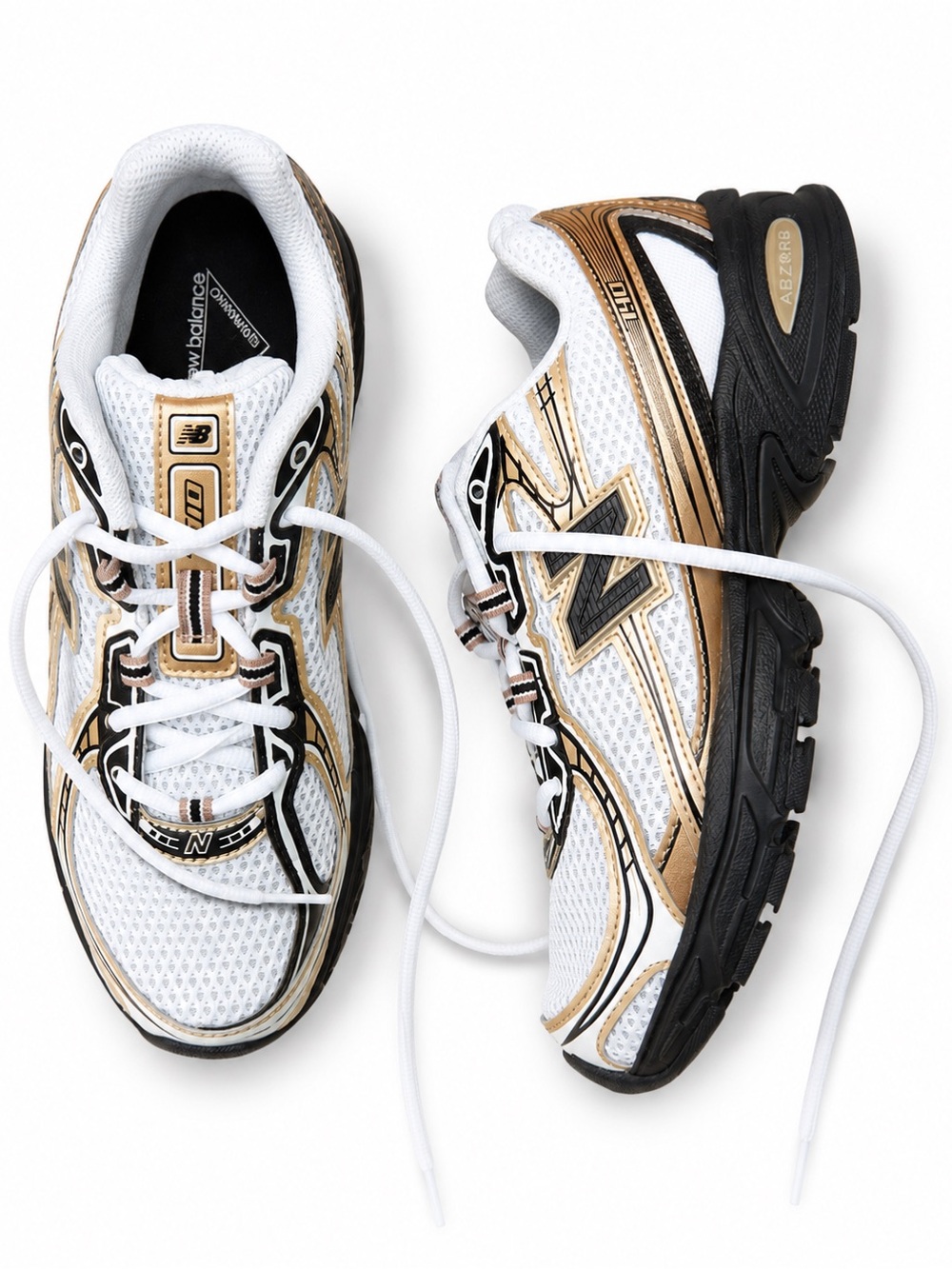 New Balance 740 youth White & Gold Sneakers with Black Outsole